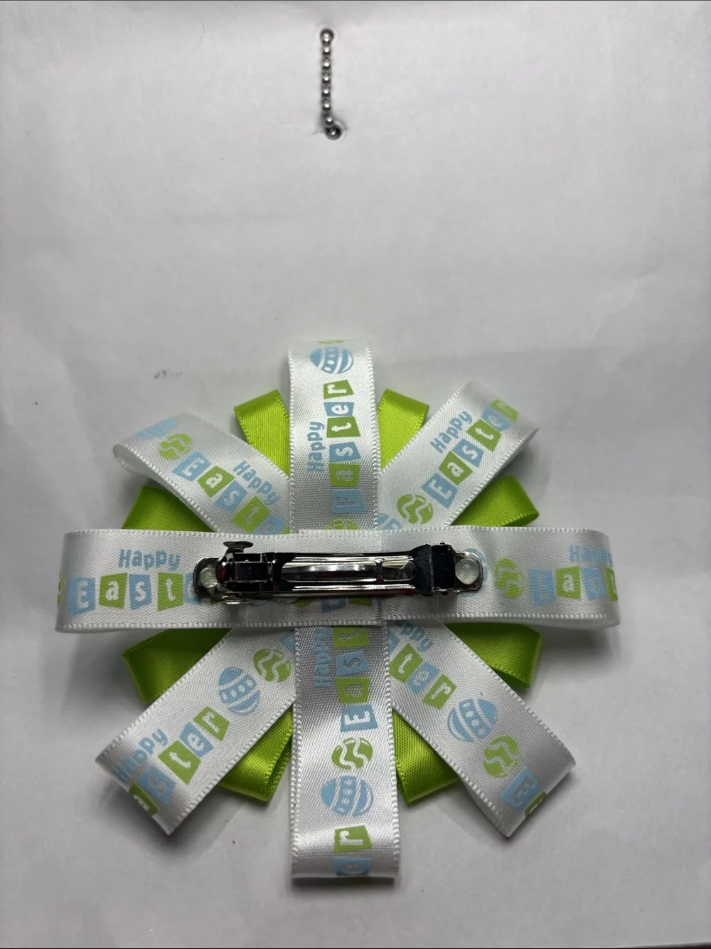 Easter Ribbon Flower Hair Bow in Lime Green and White